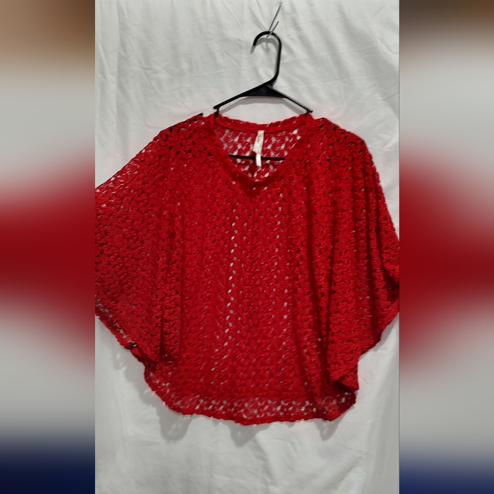 Chic Red Women's Crochet Blouse